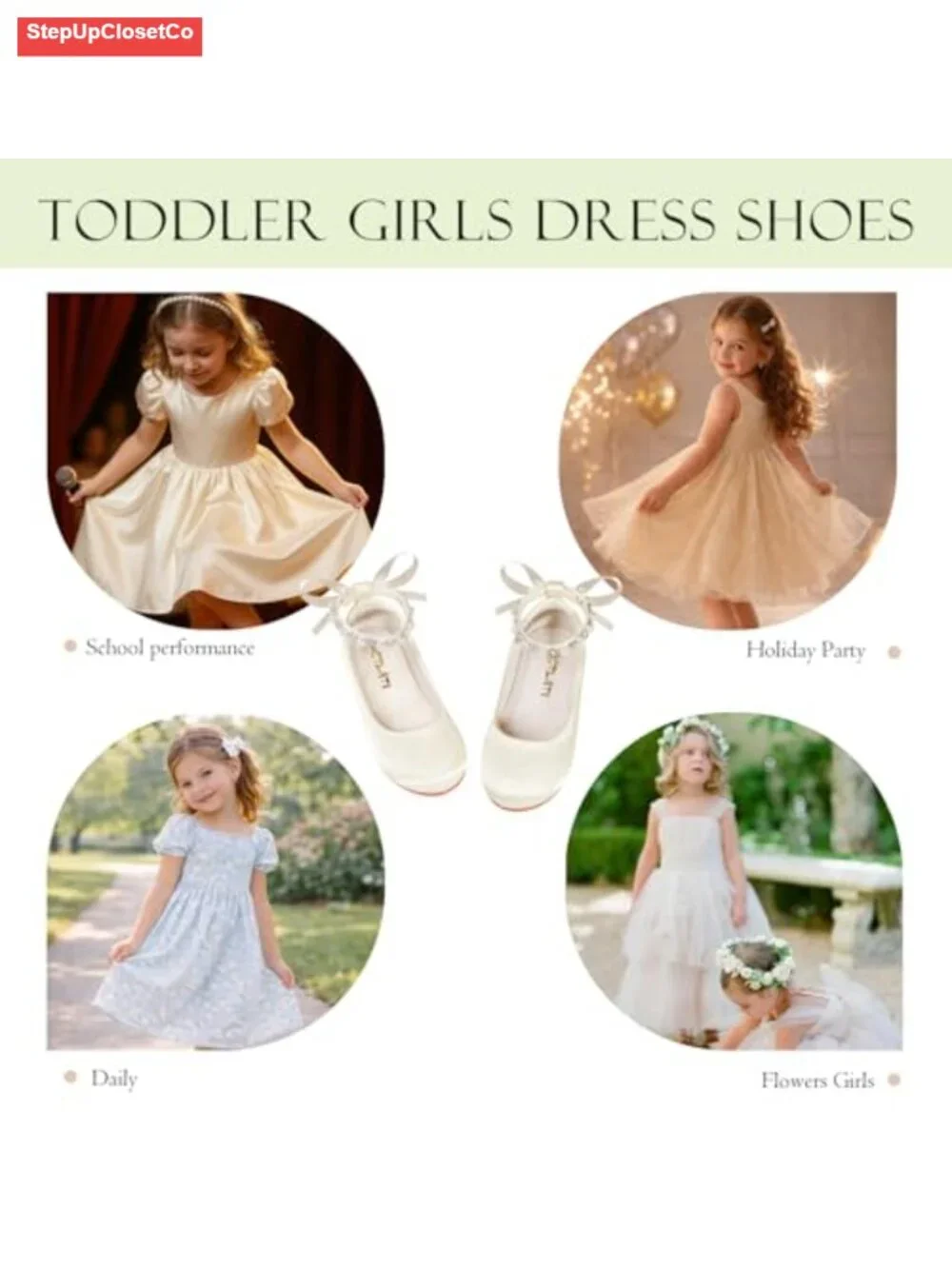 Toddler Girl Satin Mary Jane Flats with Rhinestone Pearl Strap Princess Shoes